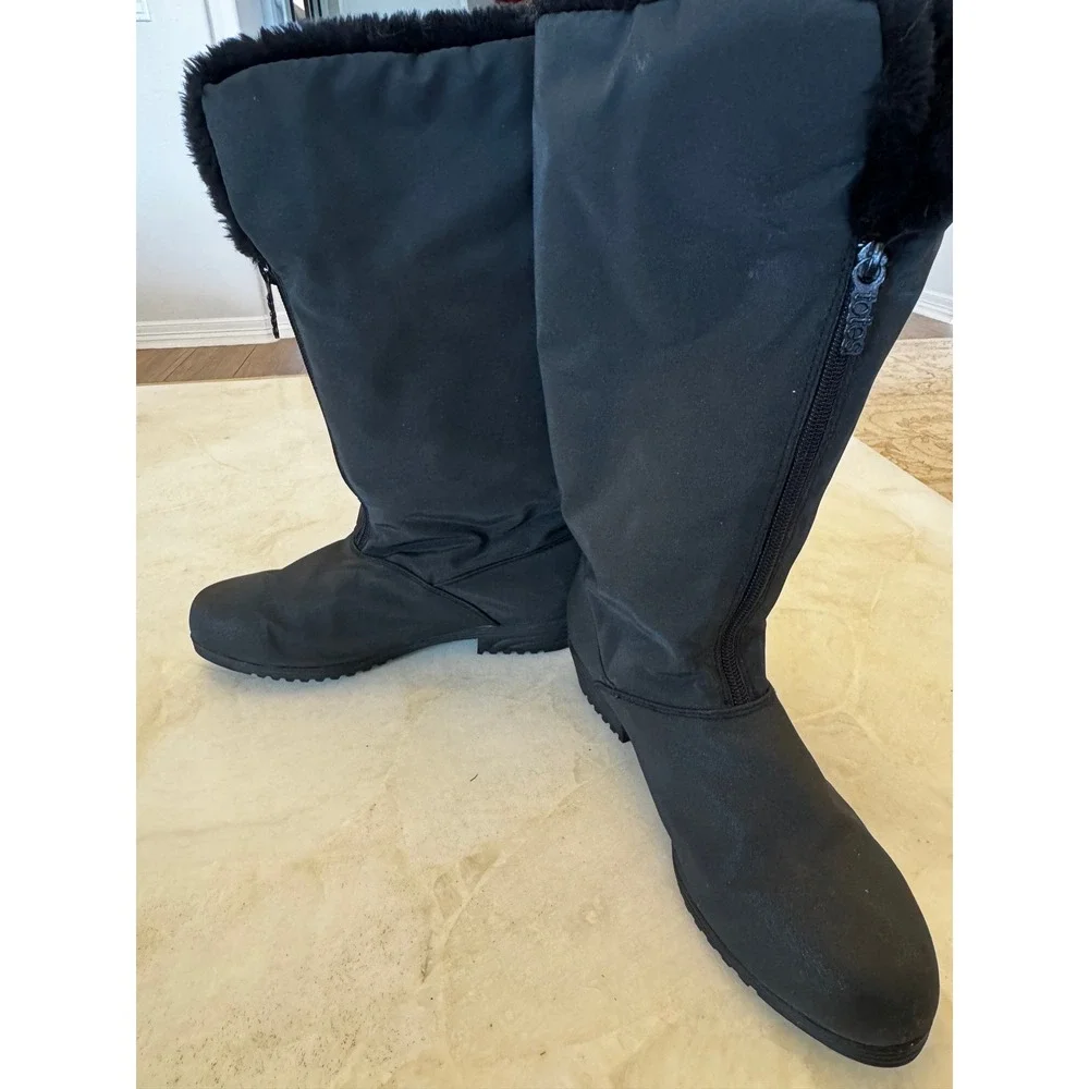 Totes Womens Tall Winter Boots 8.5 Wide Width Black Faux Fur Waterproof Snow